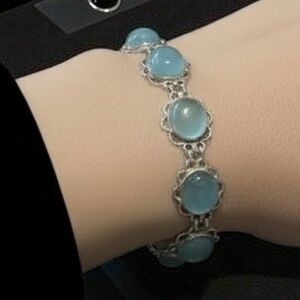 Vintage Sterling Silver Chalcedon Bracelet - intricate /handmade